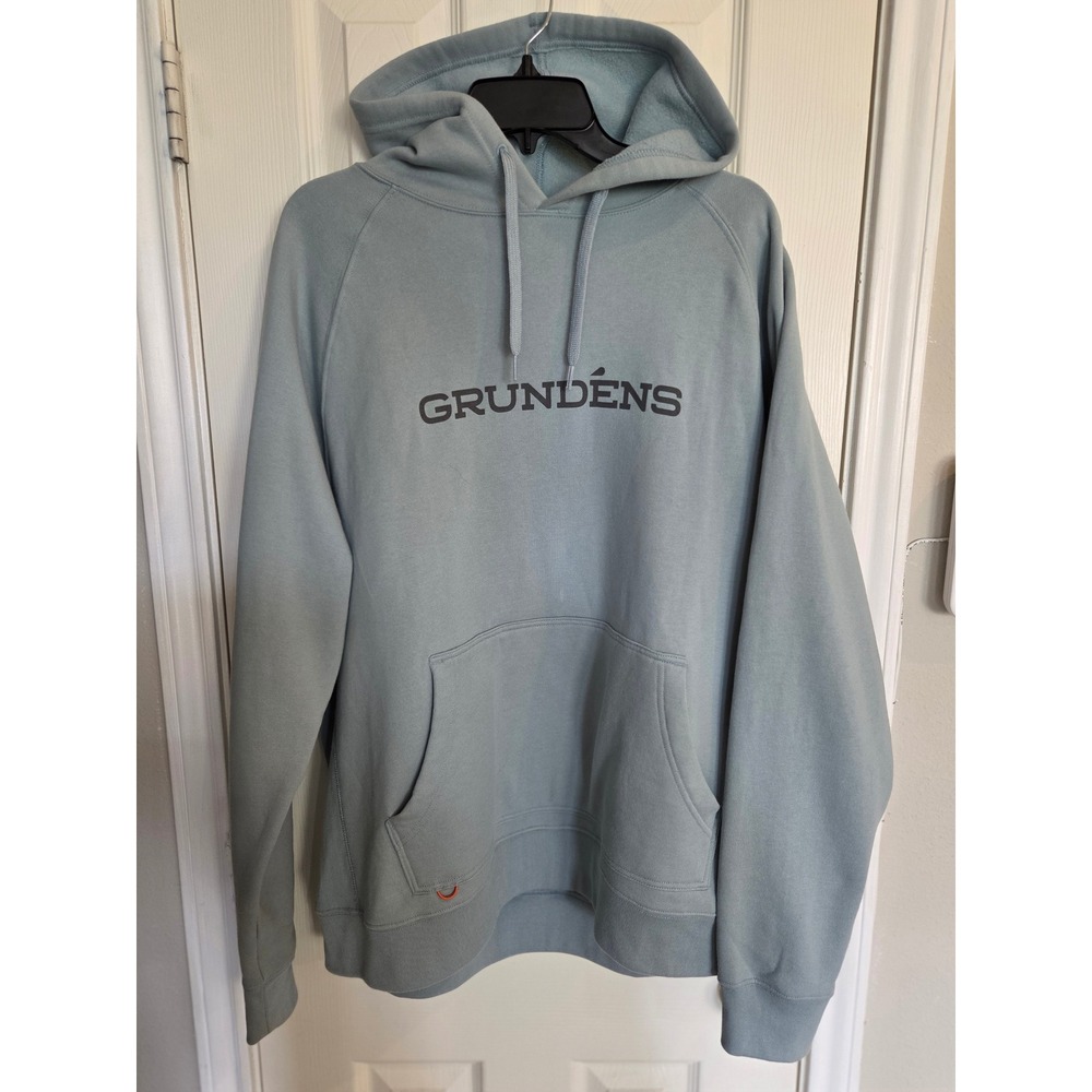 Grundens Mens Logo Pullover Hoodie Light Blue Fleece Sweatshirt XXL RN119496
